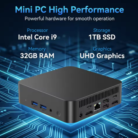 联想迷你游戏便携电脑，搭载英特尔酷睿 i9-10980HK 处理器、32GB 内存、2TB 固态硬盘、全高清屏幕、蓝牙、WiFi6、Windows 11 系统，支持游戏、办公、4K 分辨率和 HDMI 输出。